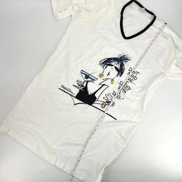 Vintage Emerson Street One Size Fits Most V-Neck Sleep T Shirt Sleep With A Dog - Picture 5 of 9